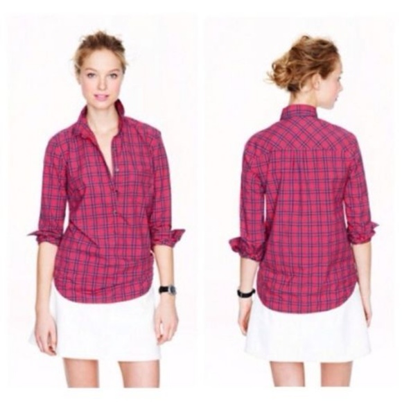 J.Crew Tartan Cotton Popover Shirt Plaid Pullover - Picture 2 of 8